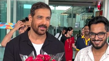 Sweet Gesture! John Abraham gives flowers to a crew member