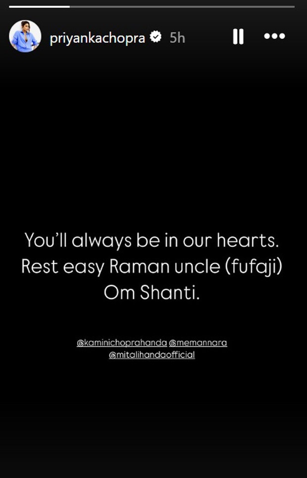 Priyanka Chopra mourns loss of Mannara Chopra’s father Raman Rai Hand: “You will forever remain in our hearts”