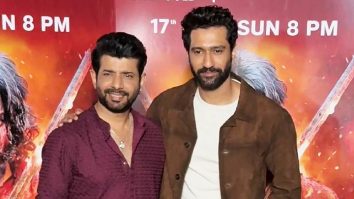 Vicky kaushal pose with Vineet Kumar Singh for Chhaava’s world television premiere