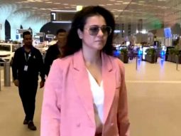 Kajol in a pink boss lady blazer suit papped at the airport