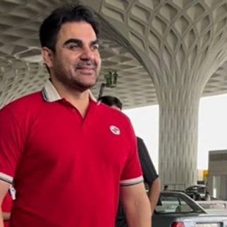 Arbaaz Khan nailing a red t-shirt at the airport