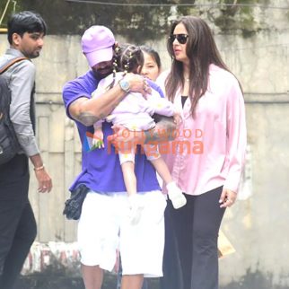 Photos: Bipasha Basu with husband spotted outside play group in Bandra
