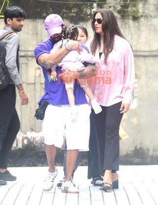 Photos: Bipasha Basu with husband spotted outside play group in Bandra