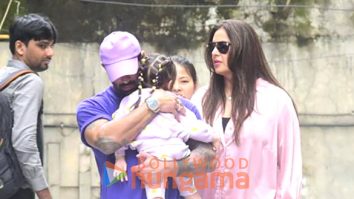 Photos: Bipasha Basu with husband spotted outside play group in Bandra