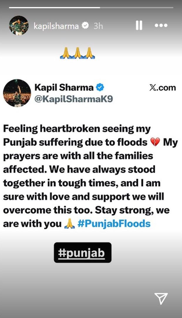 Kapil Sharma pens heartfelt note as Punjab battles worst floods “Feeling heartbroken seeing my Punjab suffering due to floods”