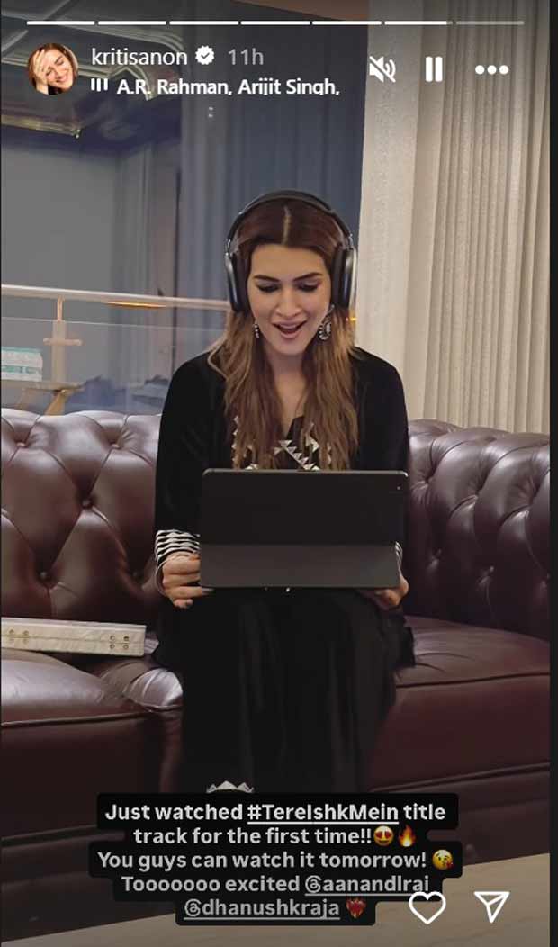 Kriti Sanon can’t contain her excitement after watching ‘Tere Ishk Mein’ title track for the first time; watch 