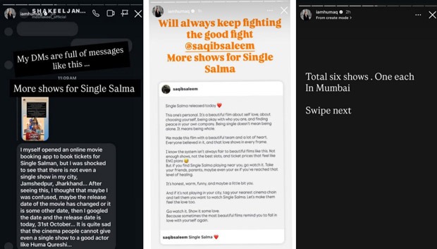 Huma Qureshi calls out lack of shows for her film Single Salma