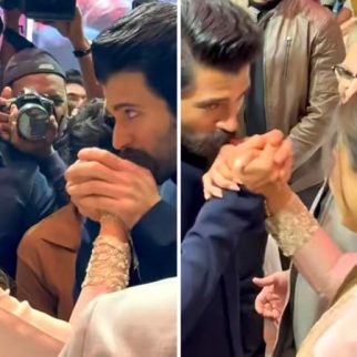 Vijay Deverakonda kisses Rashmika Mandanna’s hand at The Girlfriend success event in Hyderabad
