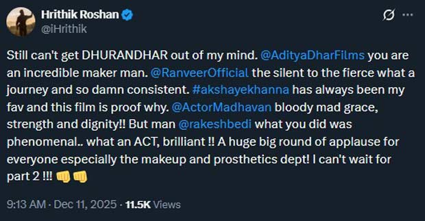 फिल्म की राजनीति से असहमत होने की बात स्वीकार करने के एक दिन बाद ऋतिक रोशन का कहना है कि वह