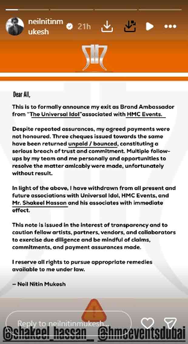 Neil Nitin Mukesh quits Universal Idol as brand ambassador over non-payment: “Serious breach of trust and commitment”