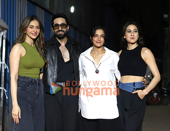 photos ayushmann khurrana sara ali khan rakul preet singh wamiqa gabbi and others snapped promoting pati patni aur woh do 3
