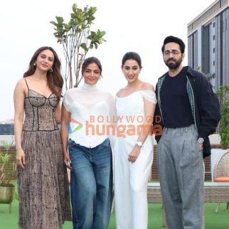 Photos: Ayushmann Khurrana, Rakul Preet Singh, Wamiqa Gabbi and Sara Ali Khan snapped promoting Pati Patni Aur Woh Do at T-Series office