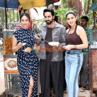 Photos: Ayushmann Khurrana, Rakul Preet Singh and Sara Ali Khan snapped promoting Pati Patni Aur Woh Do