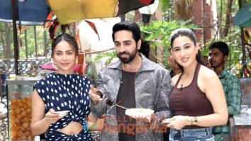 Photos: Ayushmann Khurrana, Rakul Preet Singh and Sara Ali Khan snapped promoting Pati Patni Aur Woh Do