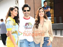 Photos: Varun Dhawan, Mrunal Thakur and Pooja Hegde snapped promoting Hai Jawani Toh Ishq Hona Hai