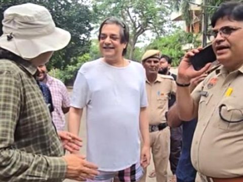 Chandrachur Singh interacts with officials during Gurugram demolition drive outside his residence Chandrachur Singh interacts with officials during Gurugram demolition drive outside his residence