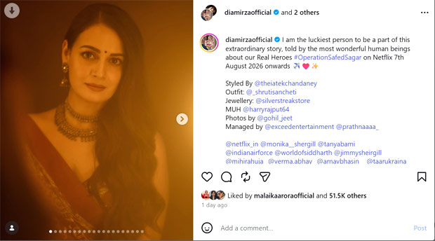 Dia Mirza calls herself the ‘luckiest person’ in a heartfelt social media post dedicated to Operation Safed Sagar