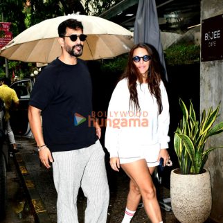 Photos: Neha Dhupia, Angad Bedi and Rukmini Vasanth snapped outside a cafe in Bandra