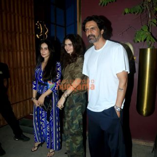 Photos: Arjun Rampal, Gabriella Demetriades and Kim Sharma snapped outside a restaurant in Bandra