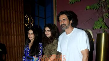 Photos: Arjun Rampal, Gabriella Demetriades and Kim Sharma snapped outside a restaurant in Bandra